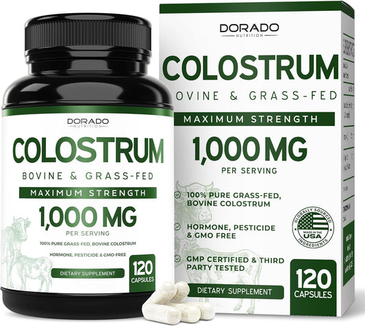 120 Count Dorado Nutrition Bovine Colostrum Capsules (1000mg) - 20% IgG Immunoglobulins, Grass Fed, No Fillers, USA Made