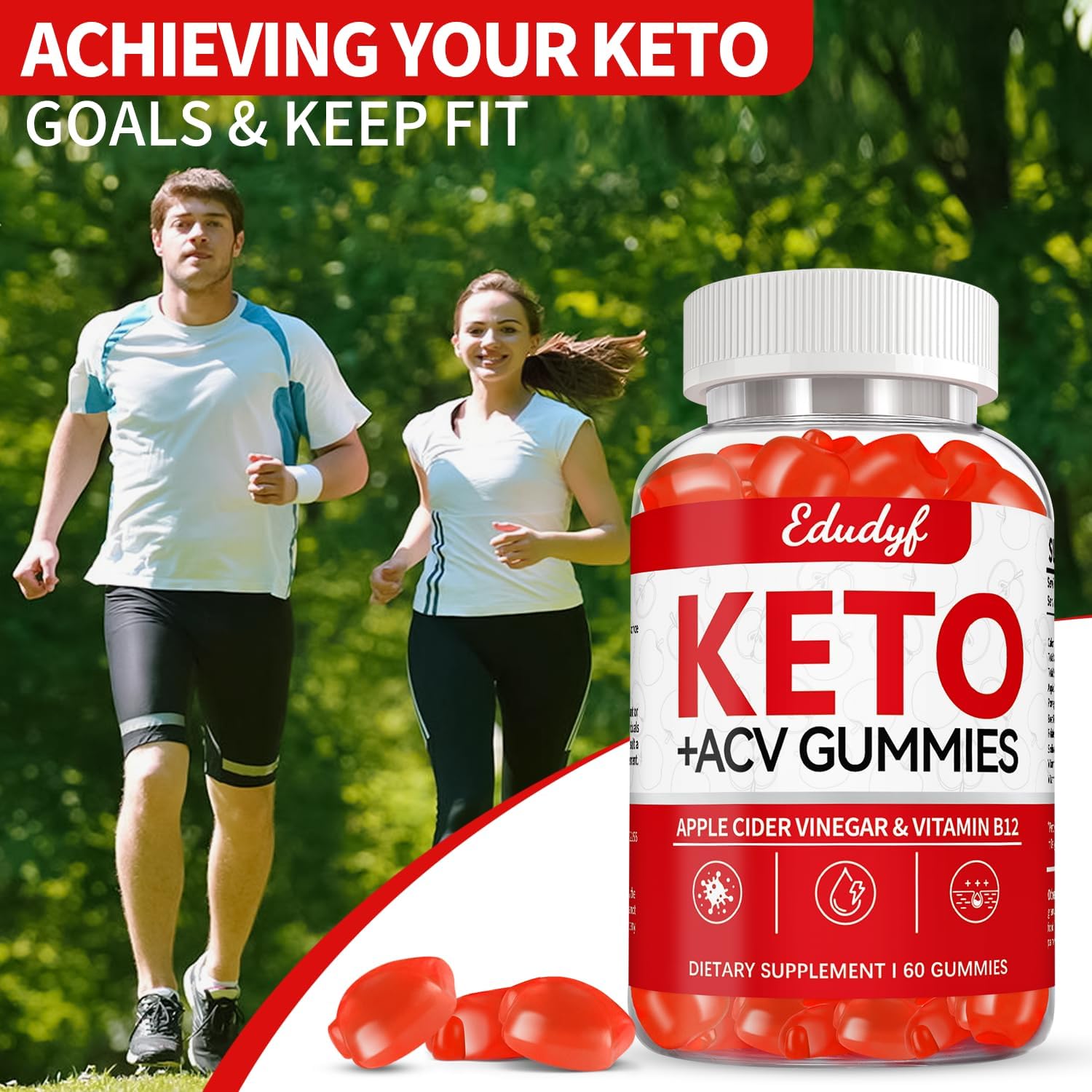 120 Count Elgin EDUDYF Keto ACV Gummies with B12 - Gluten-Free & Gelatin-Free Apple Cider Vinegar Gummies for Keto Support - Vegetarian Supplement for Men & Women
