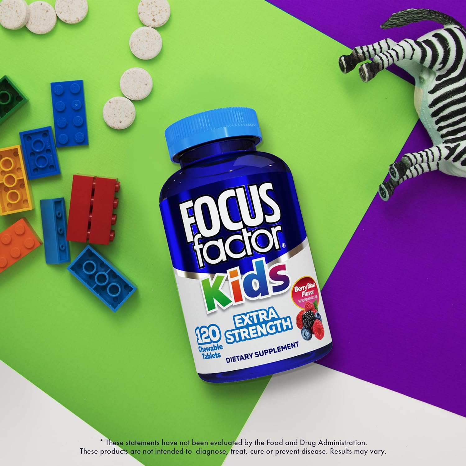 120 Count Focus Factor Kids Extra Strength Daily Chewable Vitamins for Brain Health Support - Quality Formula, Gluten & Dairy Free Supplements - No Artificial Sweetener - Children's Health