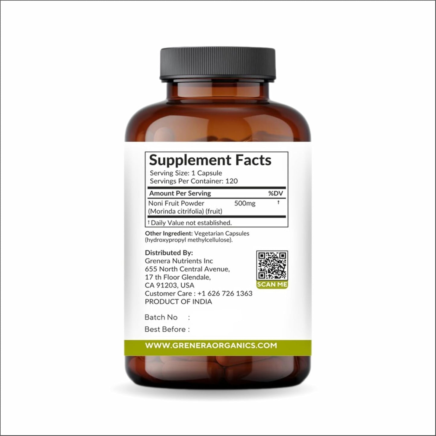 120 Count Grenera Noni Fruit Capsules | Non-GMO, Gluten Free | Vegetarian Capsules with No Fillers