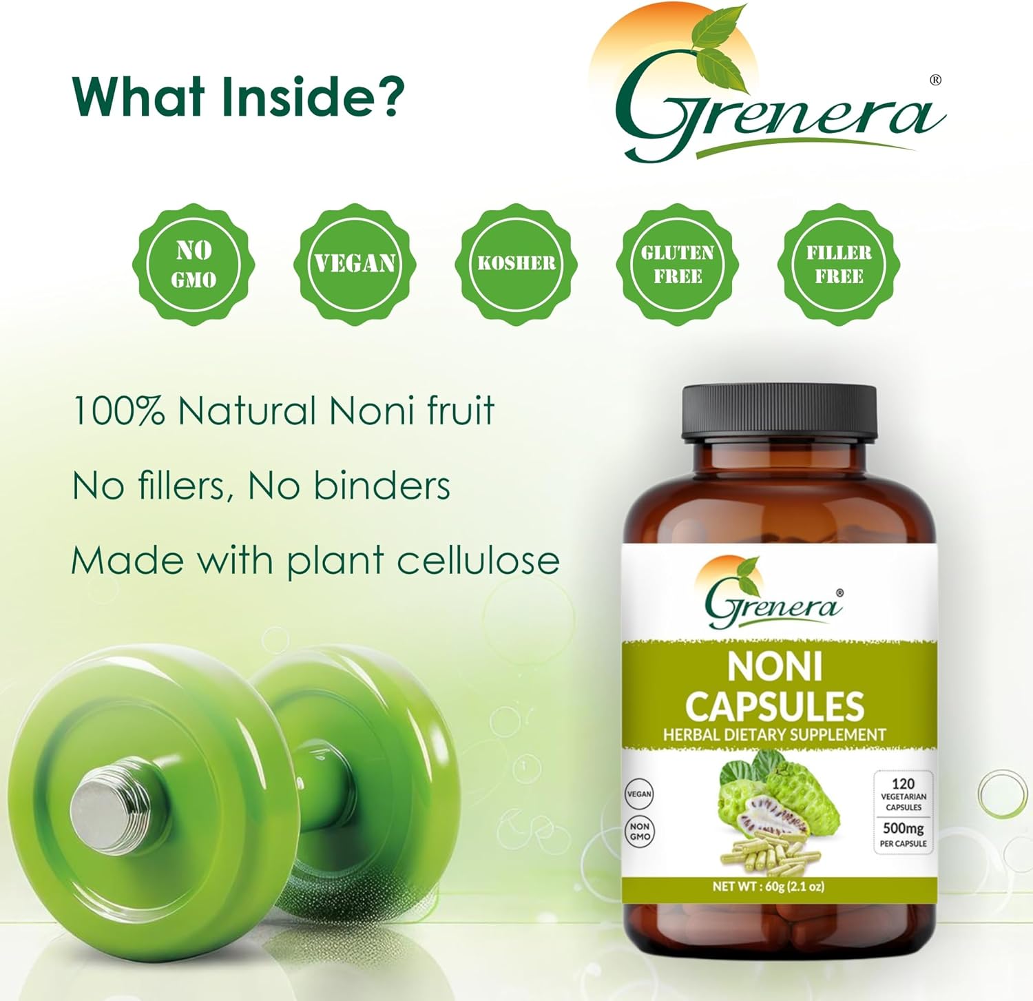 120 Count Grenera Noni Fruit Capsules | Non-GMO, Gluten Free | Vegetarian Capsules with No Fillers