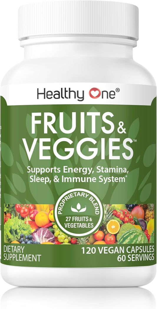 120 Count Healthy One Fruits & Veggies Multivitamin with 27 Balanced Whole Foods for Vitamins, Minerals, Antioxidants, and Detox