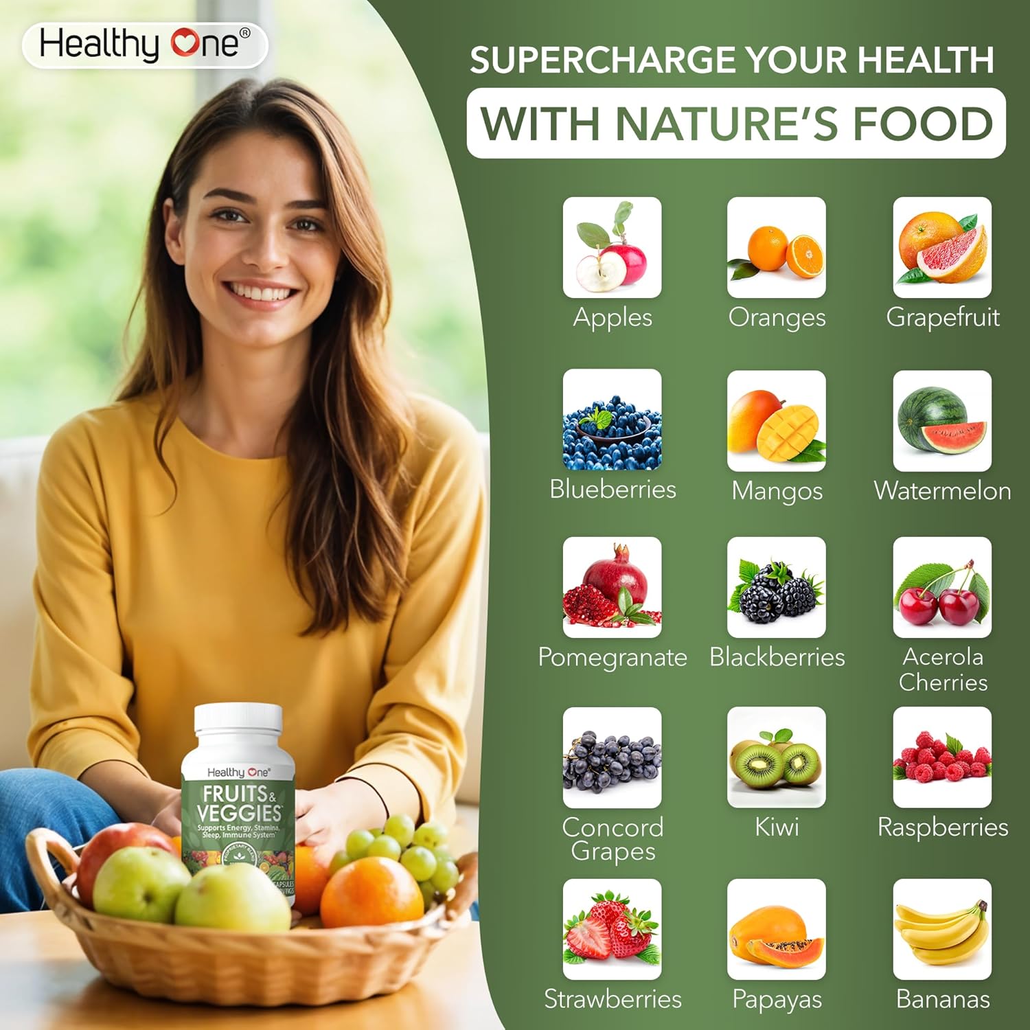 120 Count Healthy One Fruits & Veggies Multivitamin with 27 Balanced Whole Foods for Vitamins, Minerals, Antioxidants, and Detox
