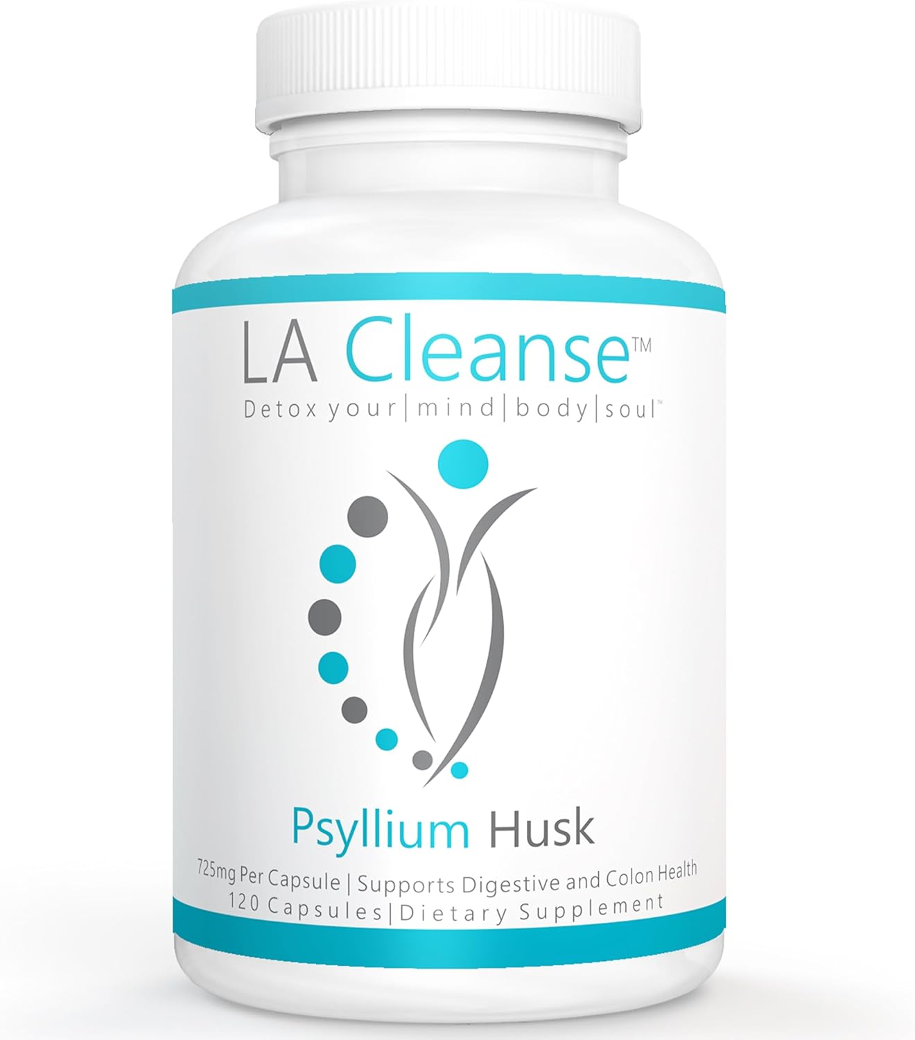 120 Count LA Cleanse Psyllium Husk Fiber Supplement Capsules - 725mg for Digestive Health & Weight Management - Dietary Supplements for Wellbeing