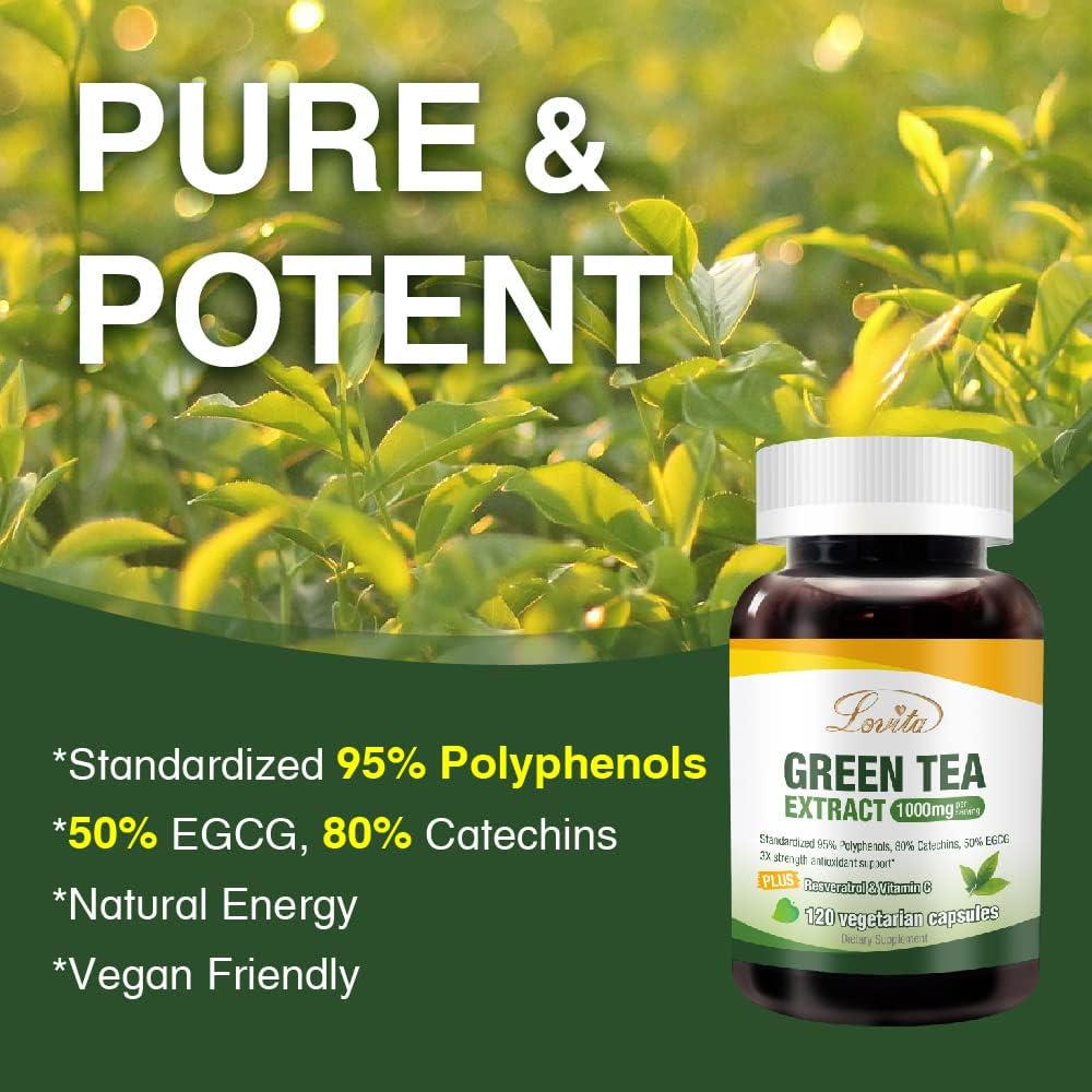 120 Count Lovita Green Tea Extract Capsules - 1000mg Pure Green Tea Supplement
