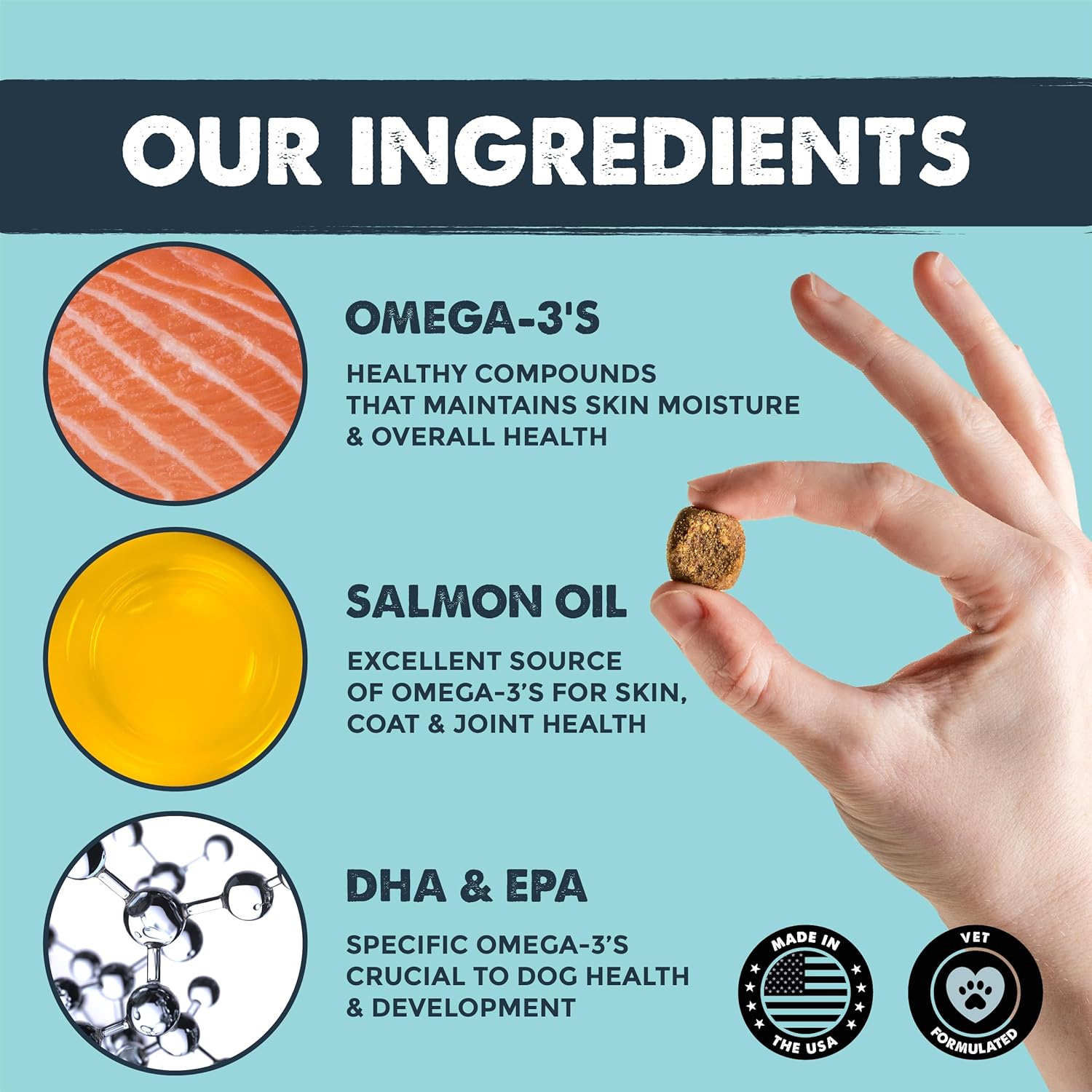 120-Count Mighty Paw Omega 3 Fish Oil Chews for Dogs - Skin & Coat Supplement with DHA & EPA, Made in the USA, Salmon & Bacon Flavor