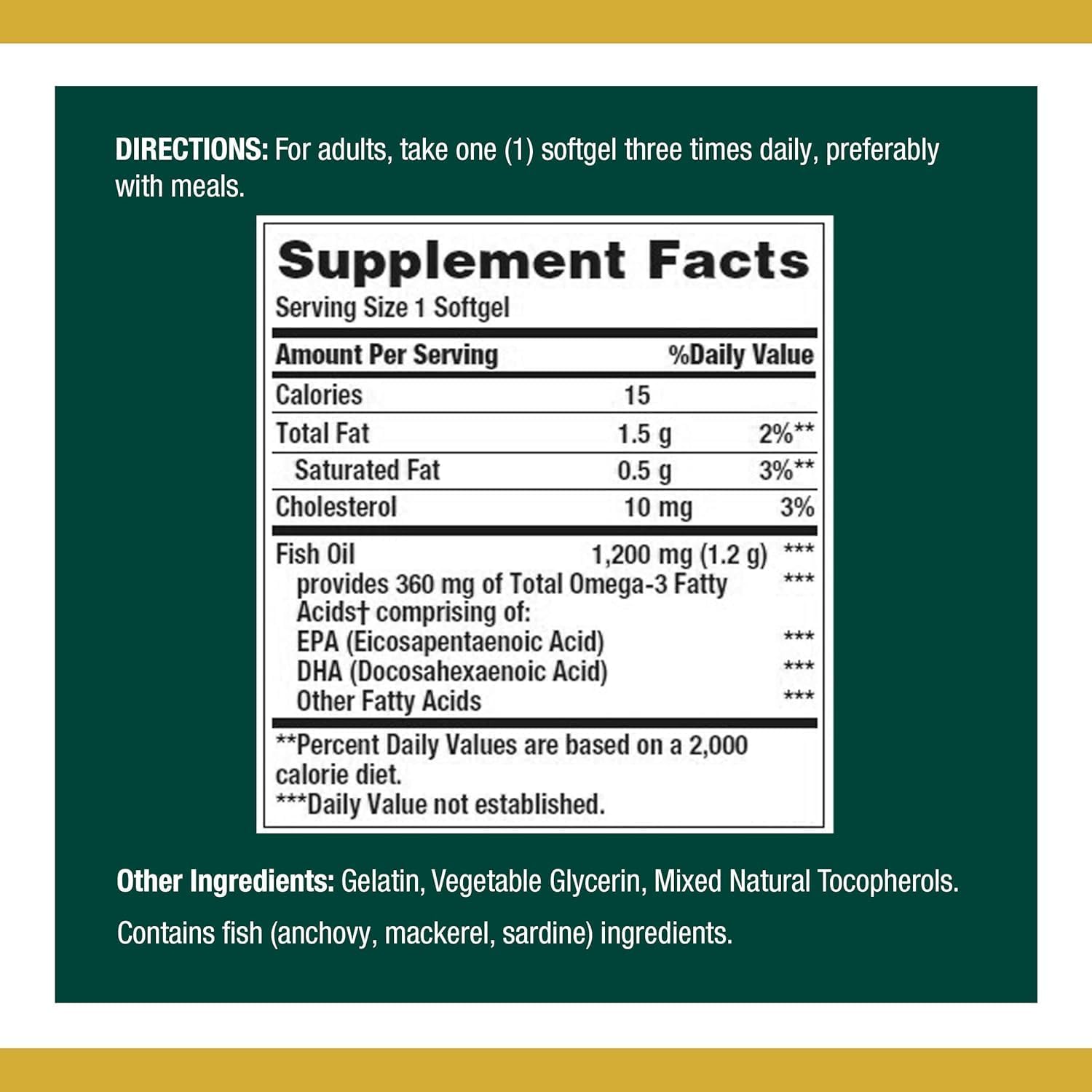 120 Count Nature's Bounty Fish Oil Capsules, 1200 mg Omega-3 Supplement