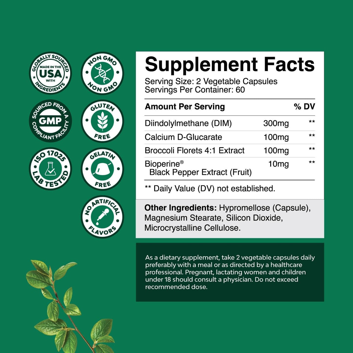 120 Count Natures Craft DIM Supplement with Bioperine for Hormone Balance & Radiant Skin