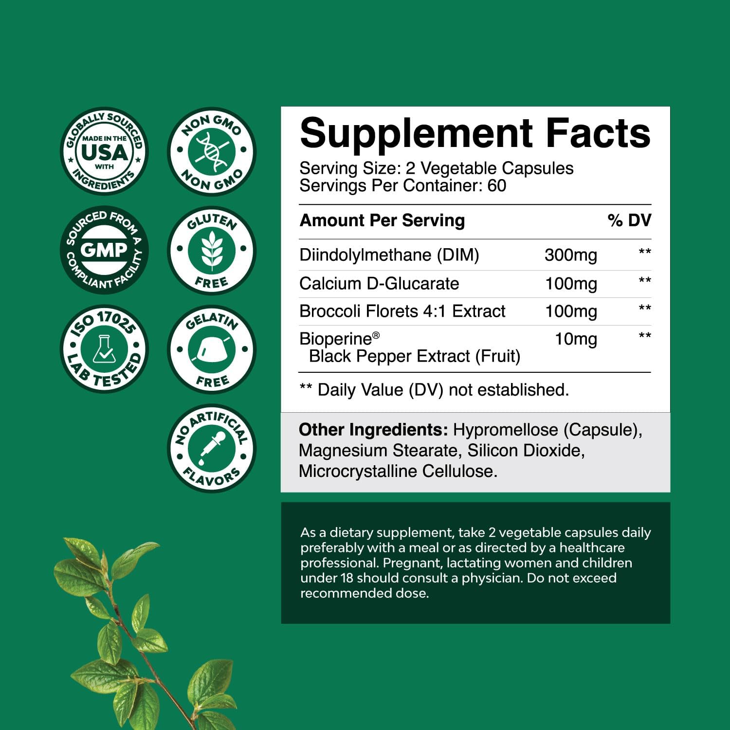 120 Count Natures Craft DIM Supplement with Bioperine for Hormone Balance & Radiant Skin