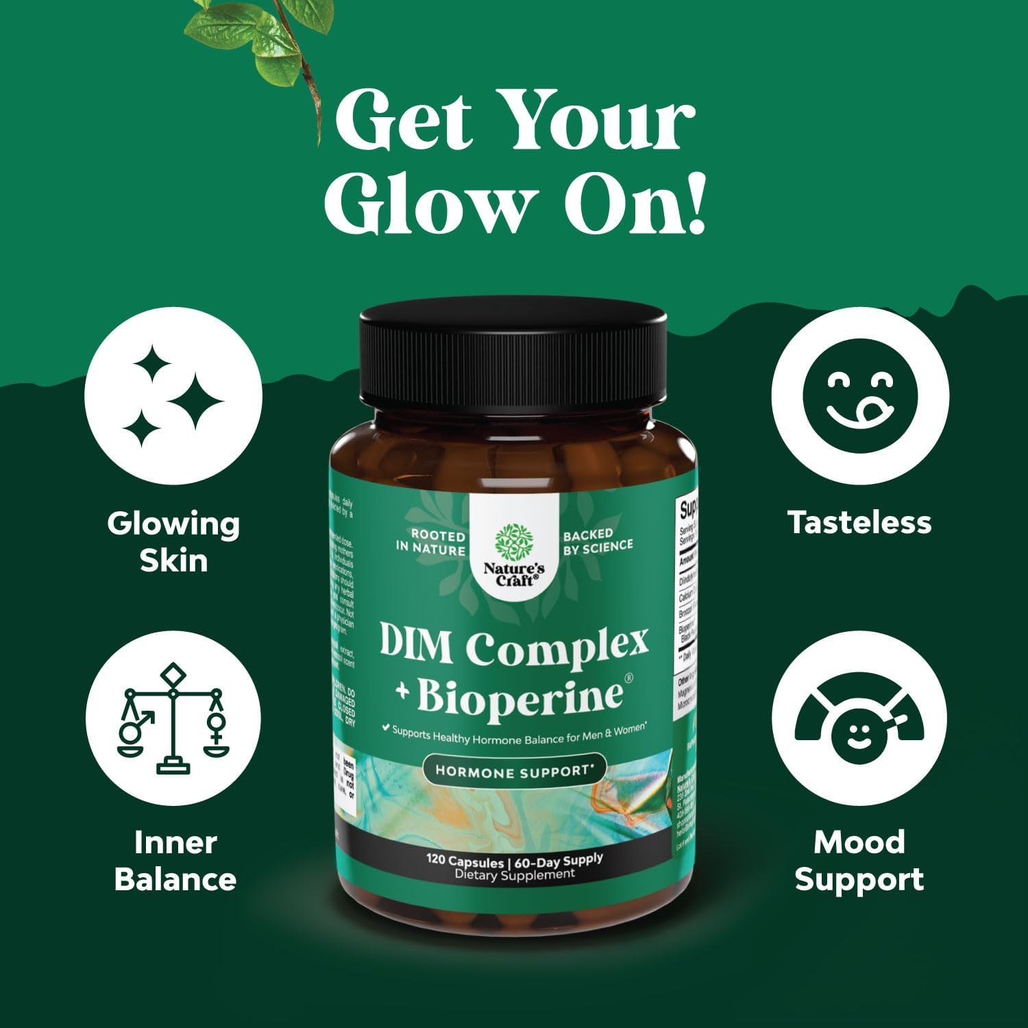 120 Count Natures Craft DIM Supplement with Bioperine for Hormone Balance & Radiant Skin