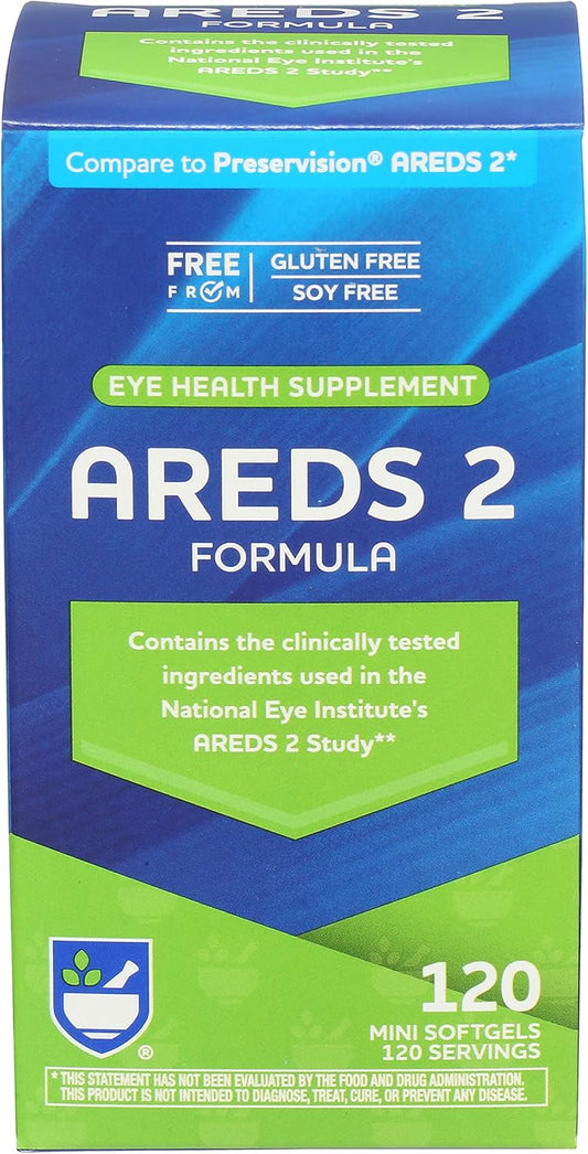 120 Count Rite Aid AREDS 2 Softgels for Eye Health with Lutein, Vitamin C, Zeaxanthin, Zinc, and Vitamin E - Gluten and Soy Free