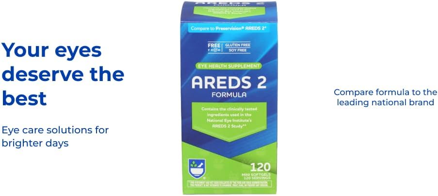 120 Count Rite Aid AREDS 2 Softgels for Eye Health with Lutein, Vitamin C, Zeaxanthin, Zinc, and Vitamin E - Gluten and Soy Free
