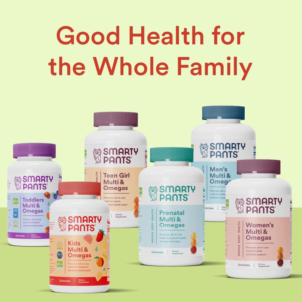 120 Count SmartyPants Kids Multivitamin Gummies with Fiber: Vitamin D3, C, B12, B6, A, Zinc, Biotin, Inositol - Three Fruit Flavors, 30 Day Supply