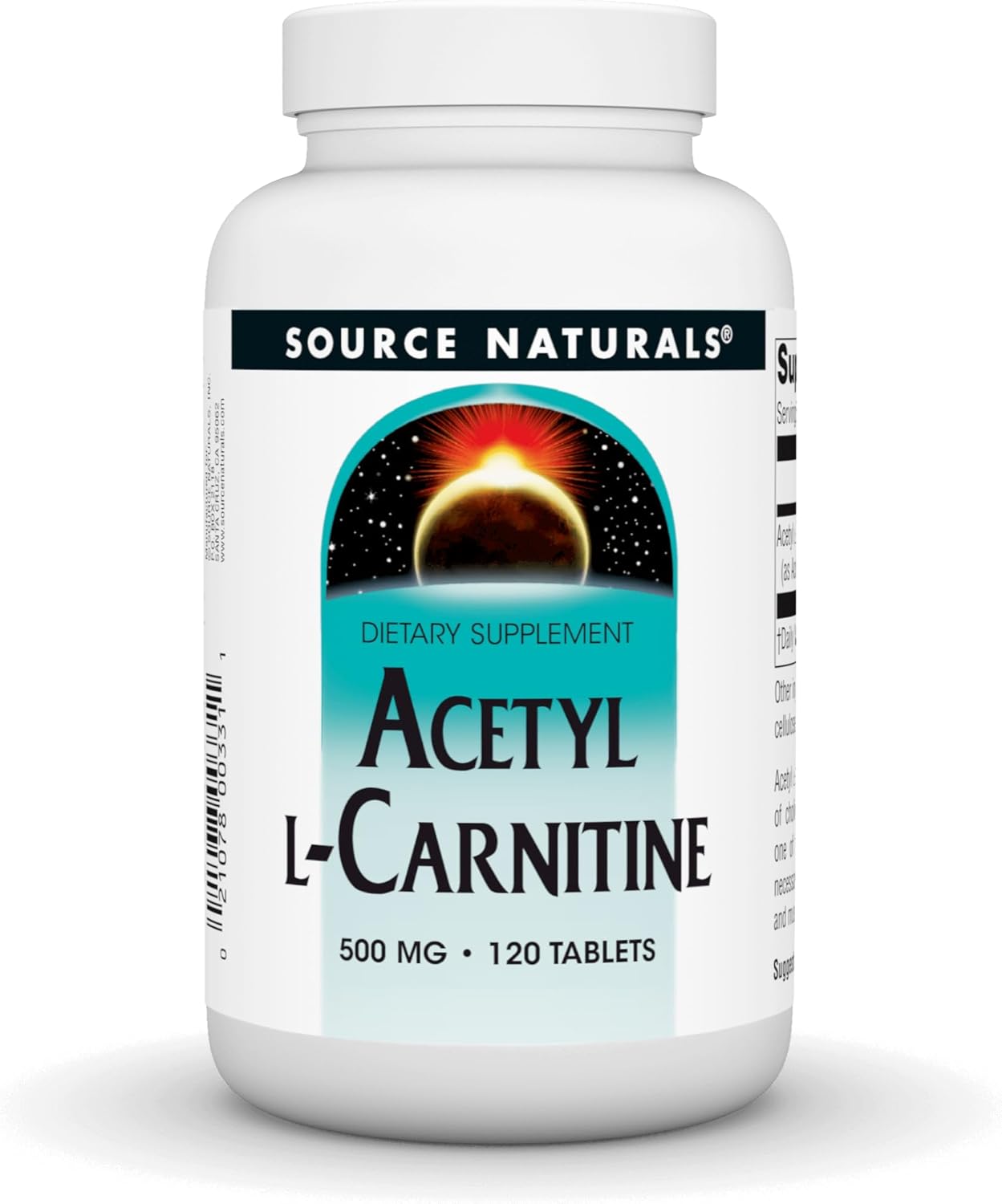120 Count Source Naturals Acetyl L-Carnitine 500 Mg Tablets - Energy and Brain Support