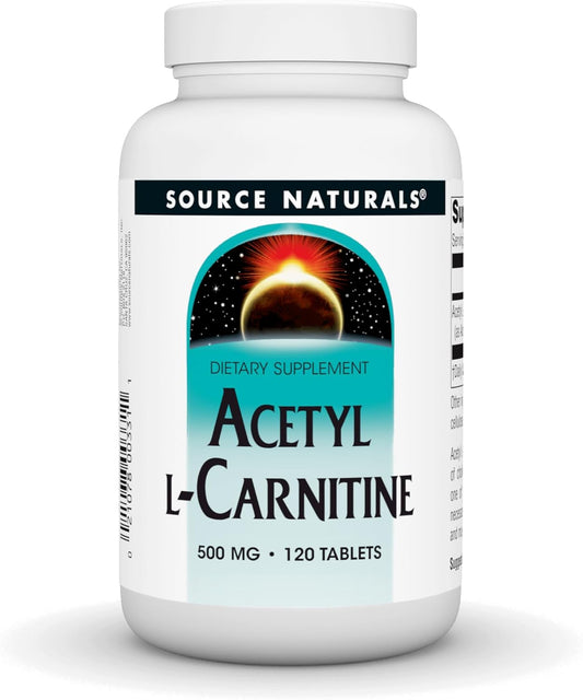120 Count Source Naturals Acetyl L-Carnitine 500 Mg Tablets - Energy and Brain Support