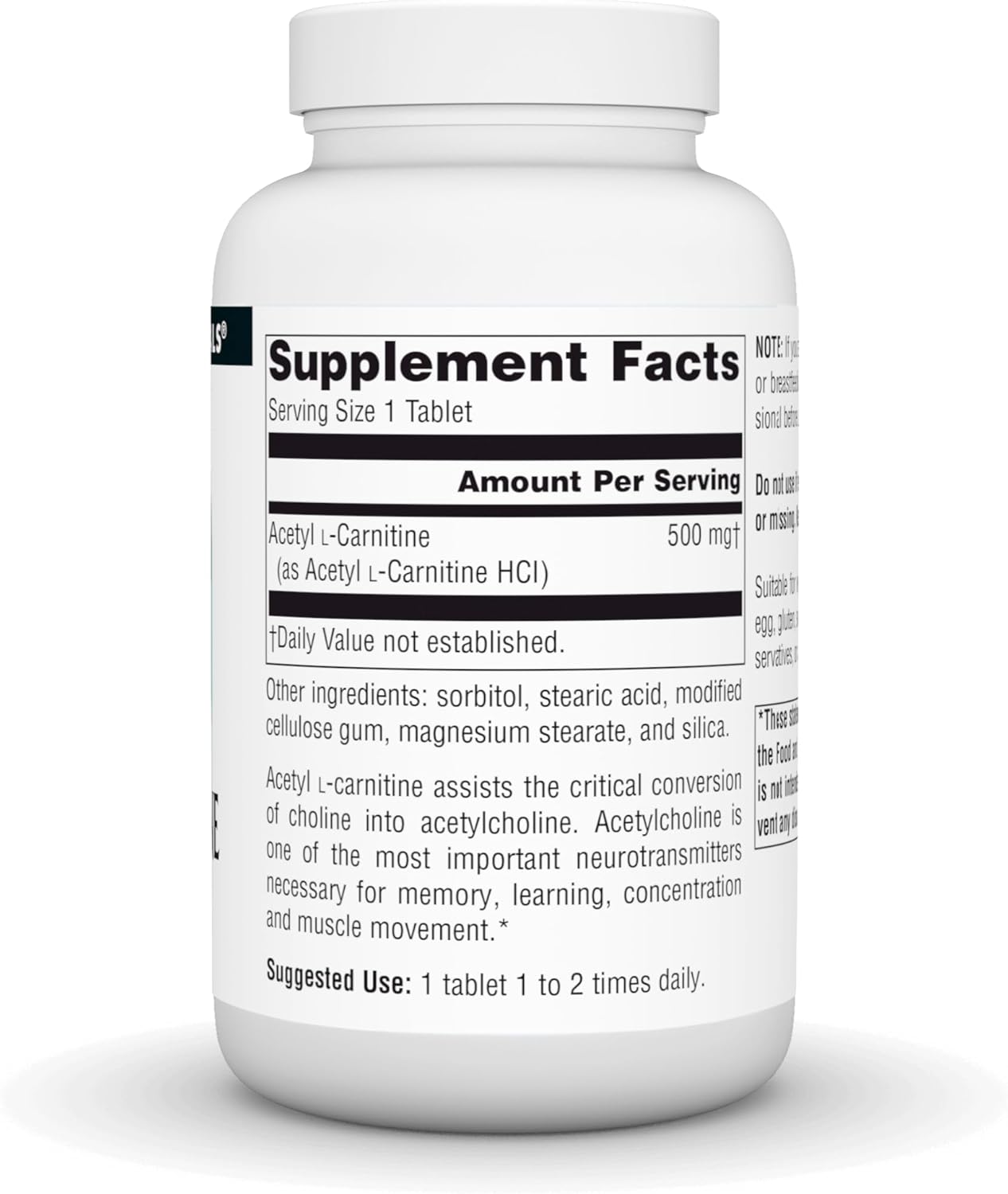 120 Count Source Naturals Acetyl L-Carnitine 500 Mg Tablets - Energy and Brain Support