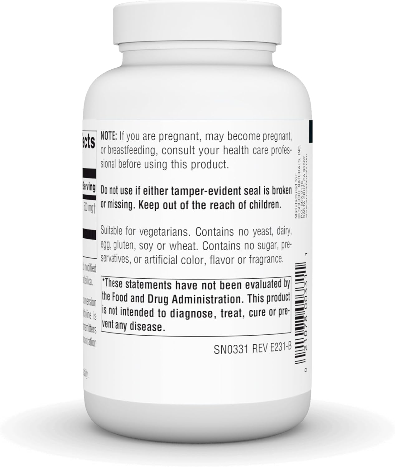 120 Count Source Naturals Acetyl L-Carnitine 500 Mg Tablets - Energy and Brain Support