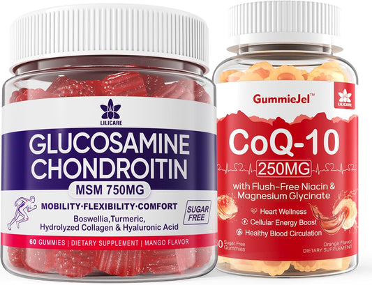 120-Count Sugar-Free Glucosamine Chondroitin MSM Gummies with 60 CoQ10 250mg Gummies by LILICARE