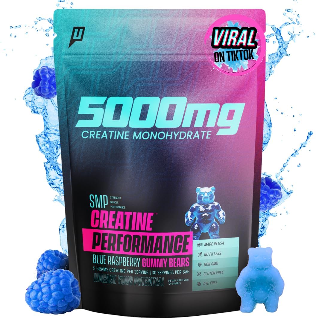 120 Count Uncaged Performance Creatine Monohydrate Gummies - Blue Raspberry Flavor - 5g Creatine, 30 Servings - Supports Strength and Muscle Performance - Fast Absorbing for Men and Women - Premium All Natural Formula