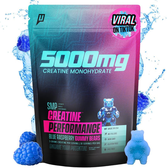 120 Count Uncaged Performance Creatine Monohydrate Gummies - Blue Raspberry Flavor - 5g Creatine, 30 Servings - Supports Strength and Muscle Performance - Fast Absorbing for Men and Women - Premium All Natural Formula