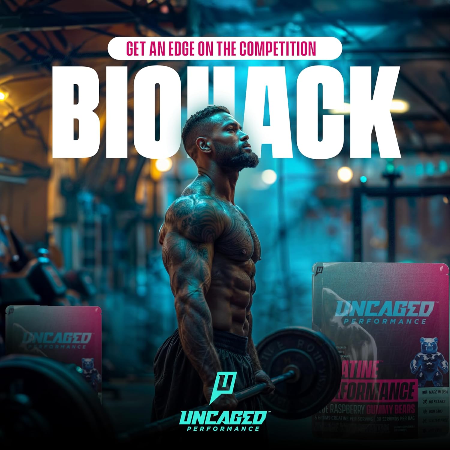 120 Count Uncaged Performance Creatine Monohydrate Gummies - Blue Raspberry Flavor - 5g Creatine, 30 Servings - Supports Strength and Muscle Performance - Fast Absorbing for Men and Women - Premium All Natural Formula