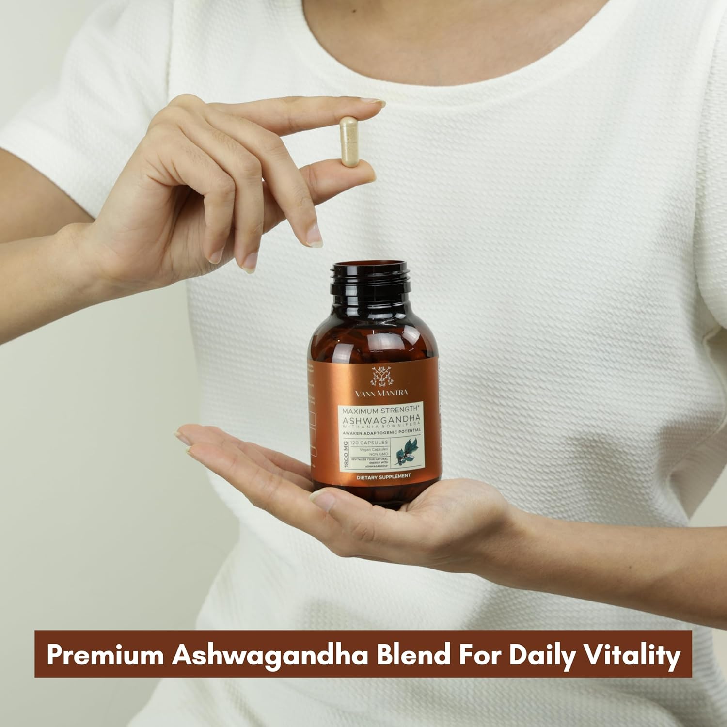 120 Count VANN MANTRA Ashwagandha Capsules - 1800mg Per Serving - Stress Relief & Immune Support - Vegan Ayurvedic Supplement