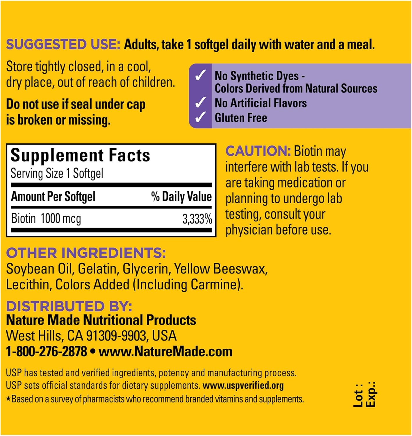120 Day Supply of Nature Made Biotin 1000 mcg Softgels for Healthy Hair and Skin