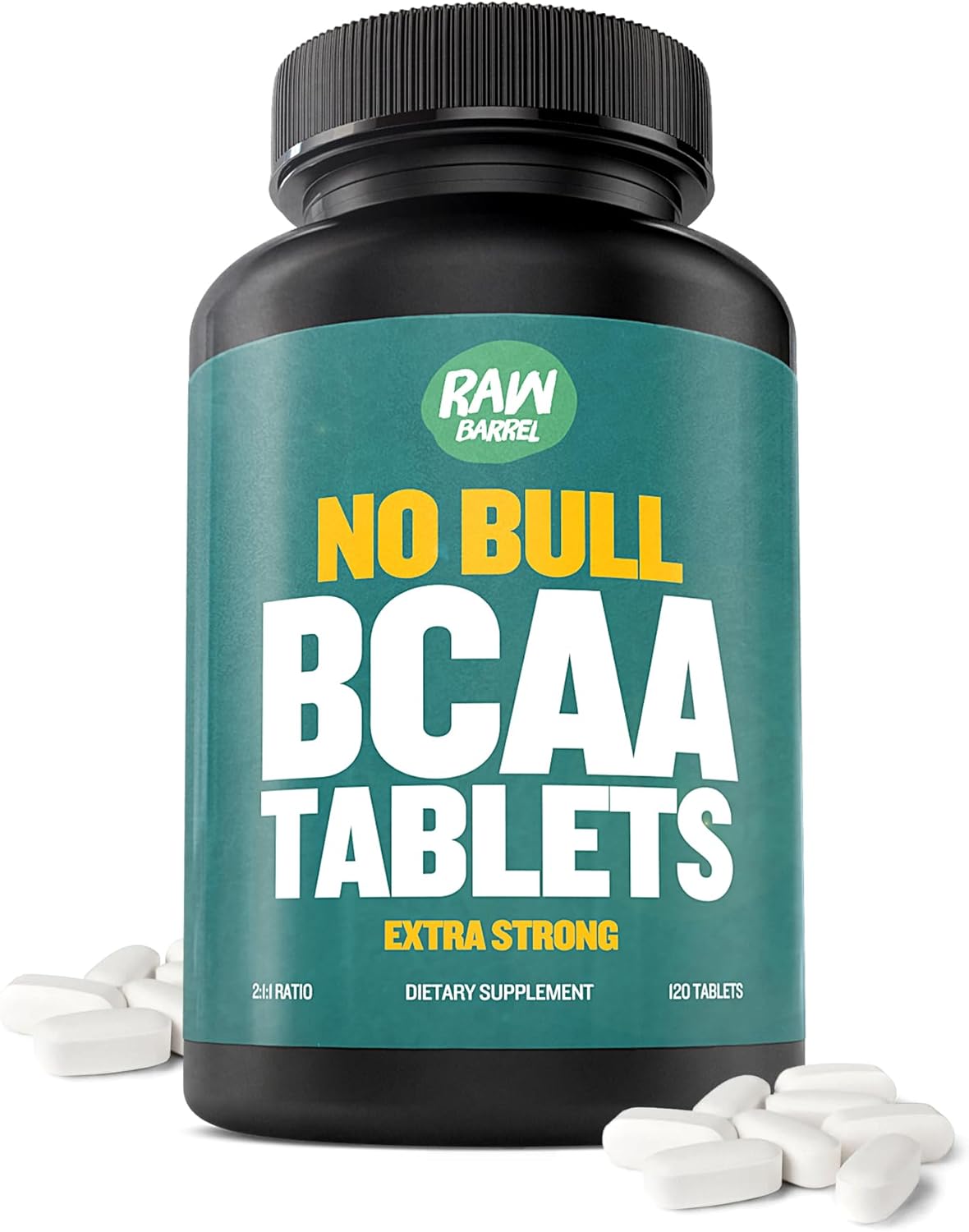 120 Extra Strong 1000mg BCAA Tablets - 2:1:1 Ratio Amino Acid Supplement with Non-GMO Natural Ingredients by Raw Barrel