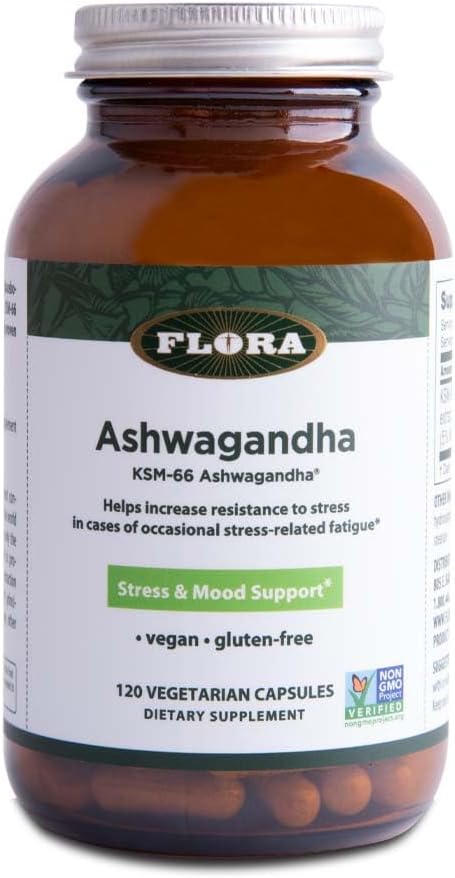 120 Flora Health Ashwagandha Root Capsules KSM-66 300mg - Improve Sleep, Boost Energy, Reduce Stress - Full Spectrum Extract - Vegetarian - 60-Day Supply