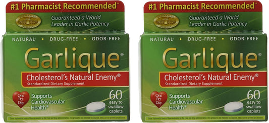 120 Garlique Caplets - 60 Tablets per Bottle (Pack of 2) for Heart Health & Immune Support