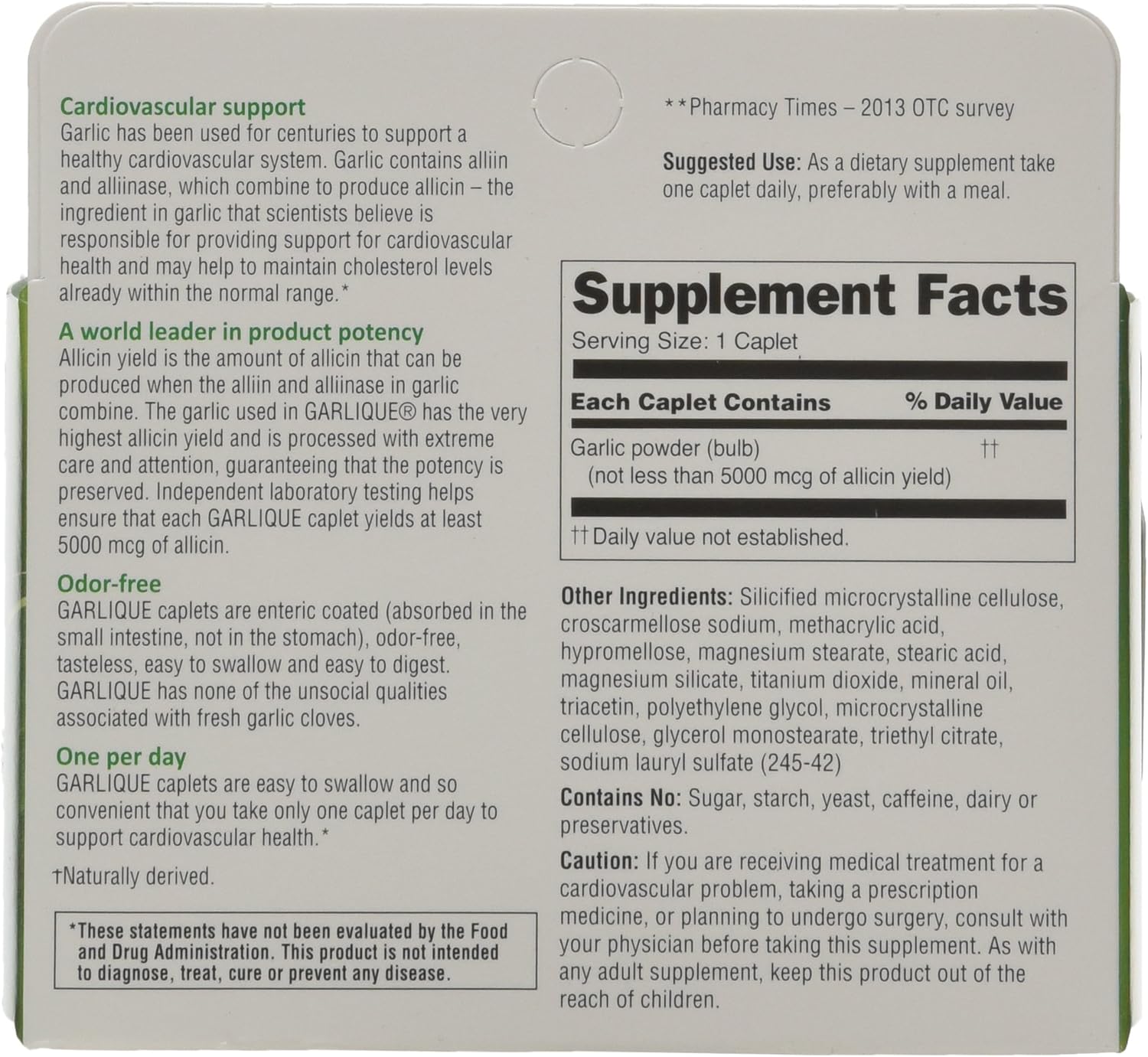 120 Garlique Caplets - 60 Tablets per Bottle (Pack of 2) for Heart Health & Immune Support