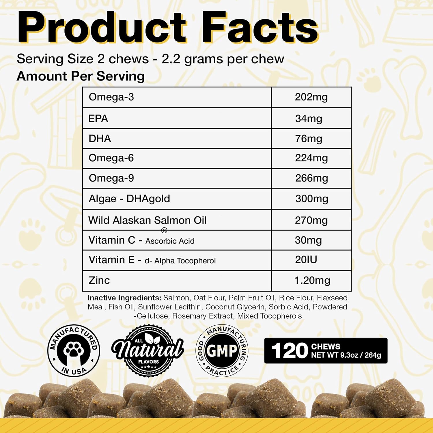 120 Omega 3 Fish Oil Dog Vitamins for Itching Relief and Healthy Skin & Coat (Salmon Flavor)