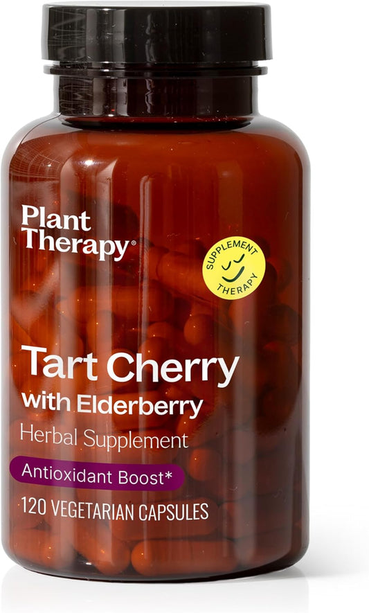 120 Plant Therapy Tart Cherry & Elderberry Capsules, Immune & Sleep Support, Vegetarian Herbal Supplement, USA Made