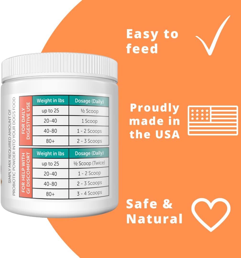 120 Servings of Dog Probiotic Powder with Digestive Enzymes for Optimal Canine Health - Made in USA