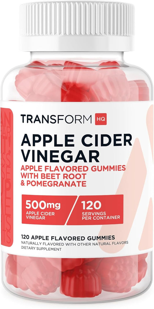 120 Servings of TransformHQ Apple Cider Vinegar Gummies, 500mg Per Serving - Gluten Free, Non-GMO