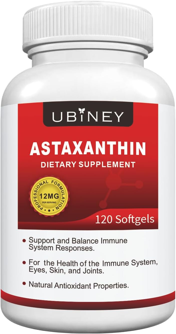 120 Servings of Ubiney Premium Astaxanthin 12mg Softgels for Immune, Skin, Eye & Joint Health - Non-GMO, Gluten-Free, Microalgae Extract Supplement