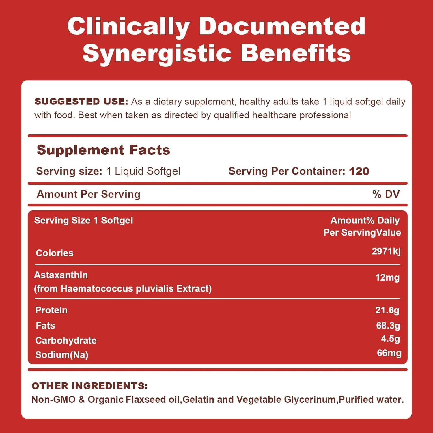 120 Servings of Ubiney Premium Astaxanthin 12mg Softgels for Immune, Skin, Eye & Joint Health - Non-GMO, Gluten-Free, Microalgae Extract Supplement