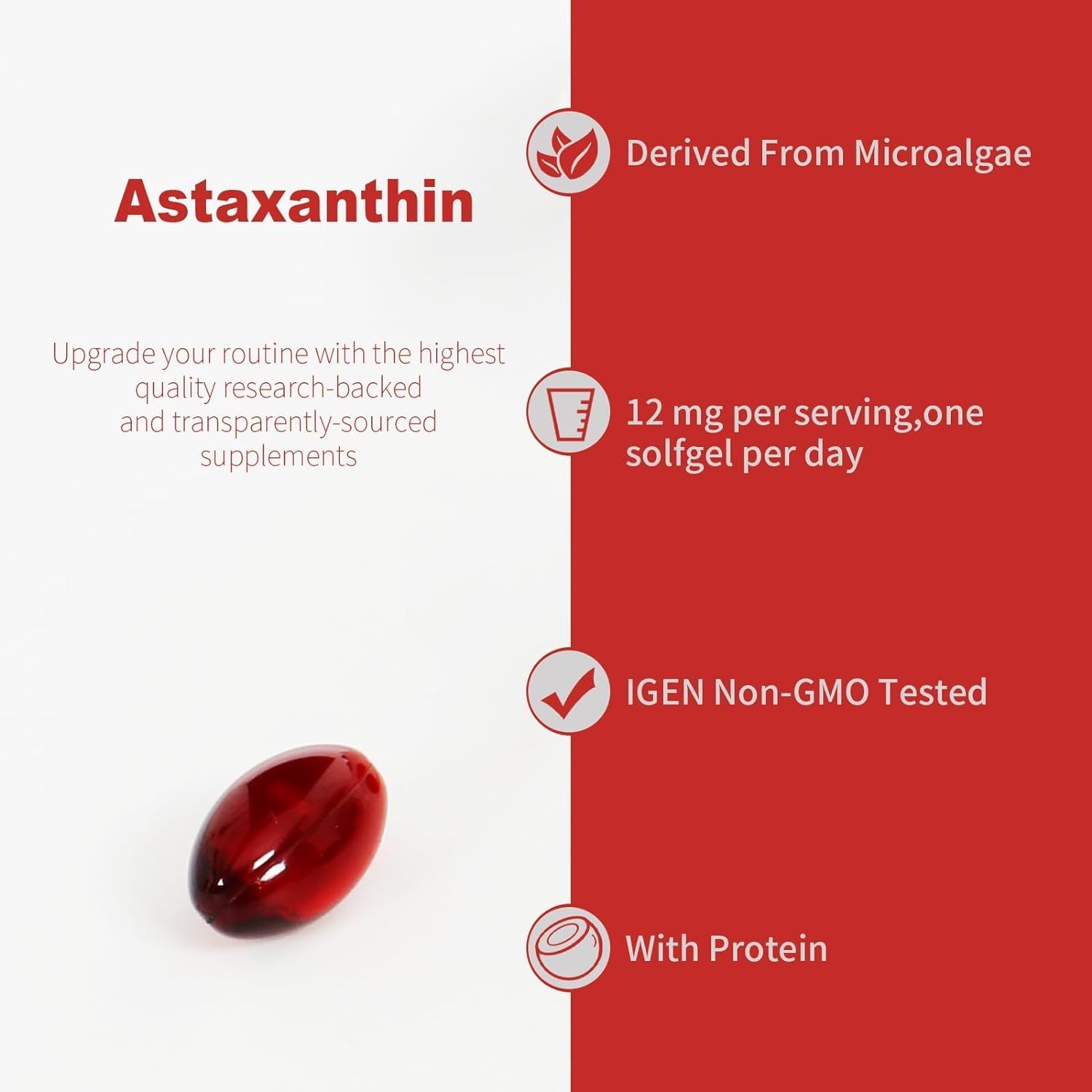 120 Servings of Ubiney Premium Astaxanthin 12mg Softgels for Immune, Skin, Eye & Joint Health - Non-GMO, Gluten-Free, Microalgae Extract Supplement