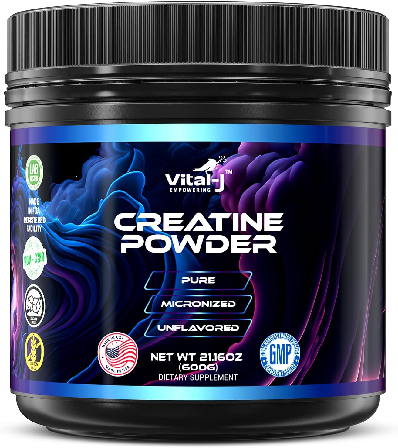 120 Servings Vital-J Pure Micronized Creatine Monohydrate Powder for Muscle Support & Cognitive Function - Gluten-Free Amino Acid Powder for Energy - Keto-Friendly 21.16 Oz