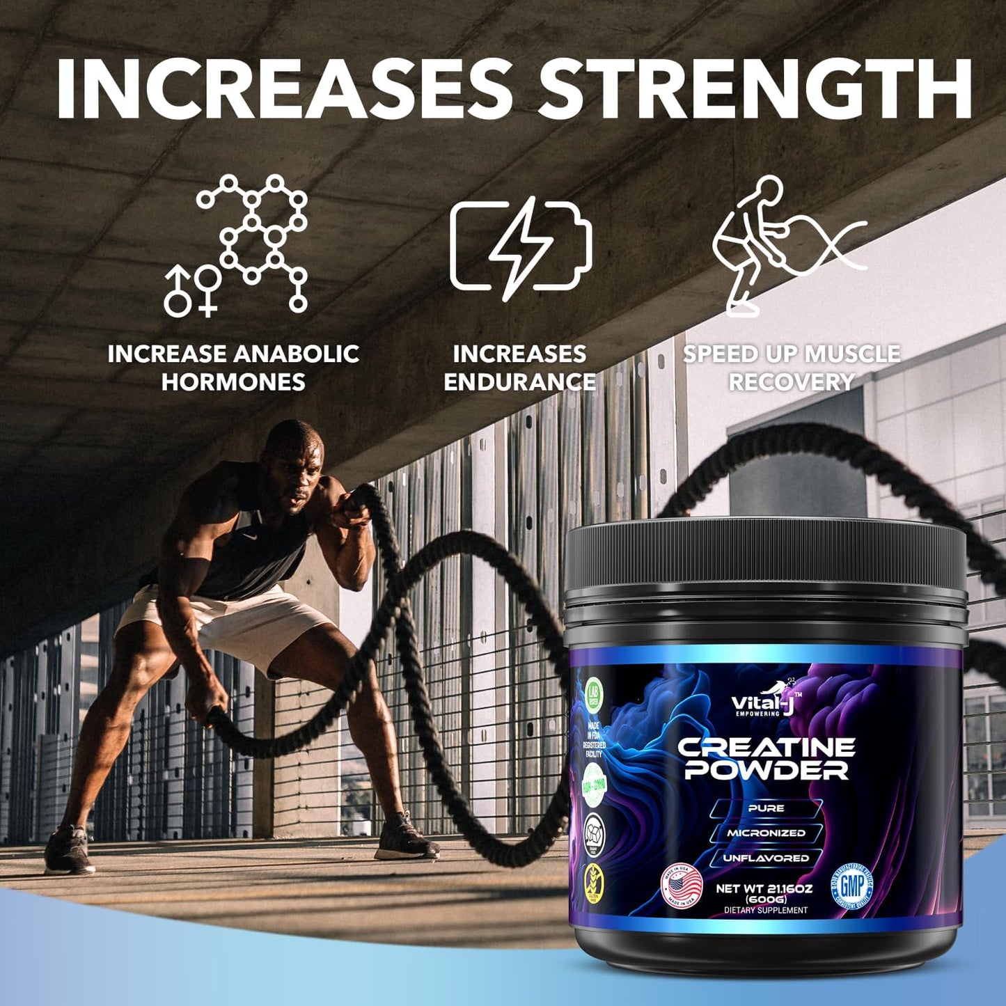 120 Servings Vital-J Pure Micronized Creatine Monohydrate Powder for Muscle Support & Cognitive Function - Gluten-Free Amino Acid Powder for Energy - Keto-Friendly 21.16 Oz