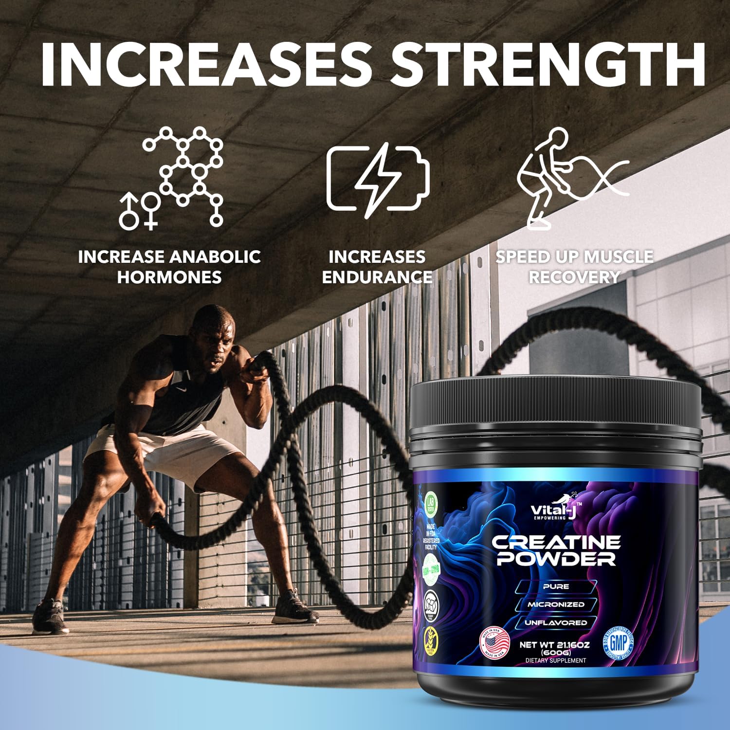 120 Servings Vital-J Pure Micronized Creatine Monohydrate Powder for Muscle Support & Cognitive Function - Gluten-Free Amino Acid Powder for Energy - Keto-Friendly 21.16 Oz
