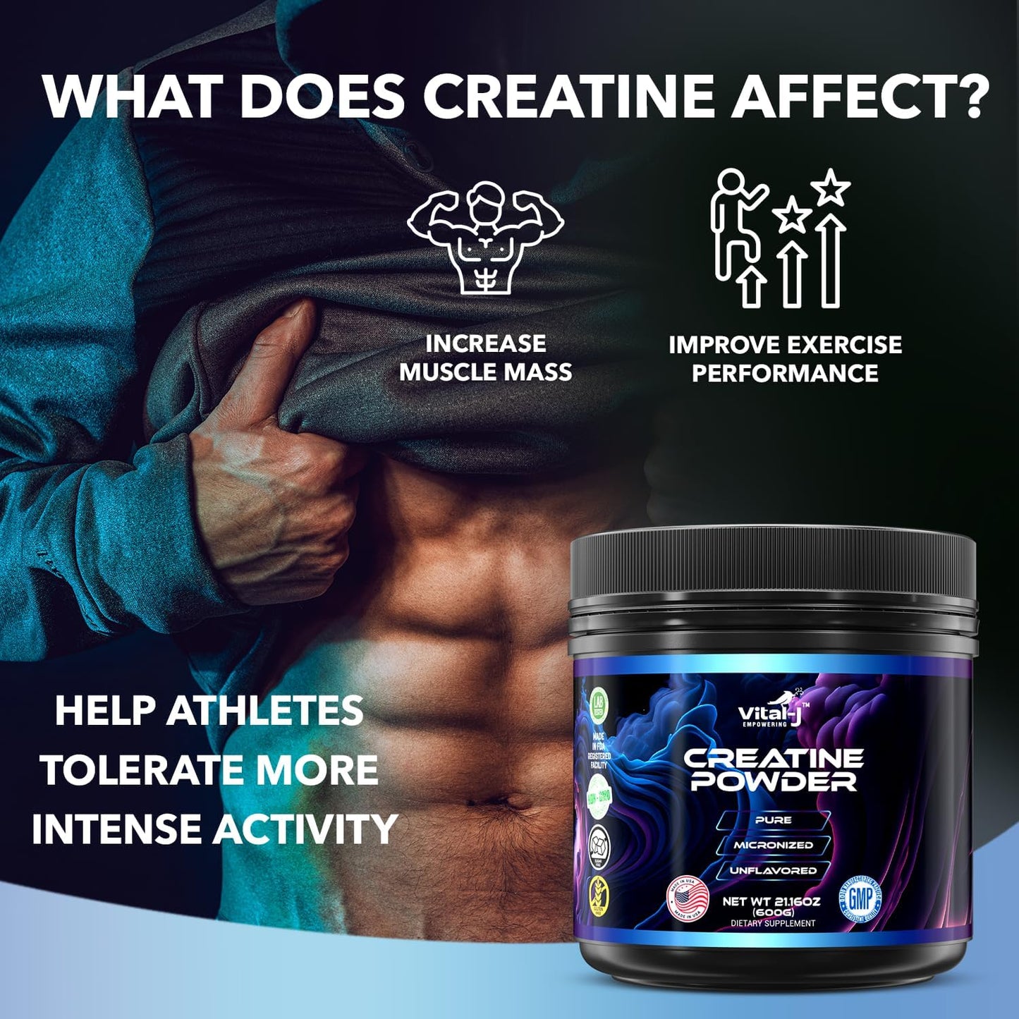 120 Servings Vital-J Pure Micronized Creatine Monohydrate Powder for Muscle Support & Cognitive Function - Gluten-Free Amino Acid Powder for Energy - Keto-Friendly 21.16 Oz