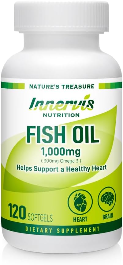 120 Softgels Fish Oil Supplement for Heart, Brain, and Eye Health - 1000mg Omega-3 EPA and DHA - Non-GMO, Gluten Free