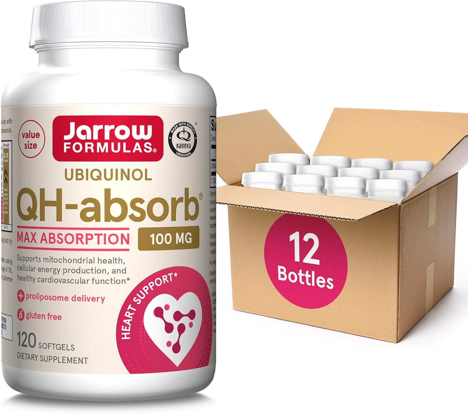120 Softgels of Jarrow Formulas QH-Absorb Ubiquinol Dietary Supplement, 100 mg, for Cardiovascular Health, 12-Month Supply