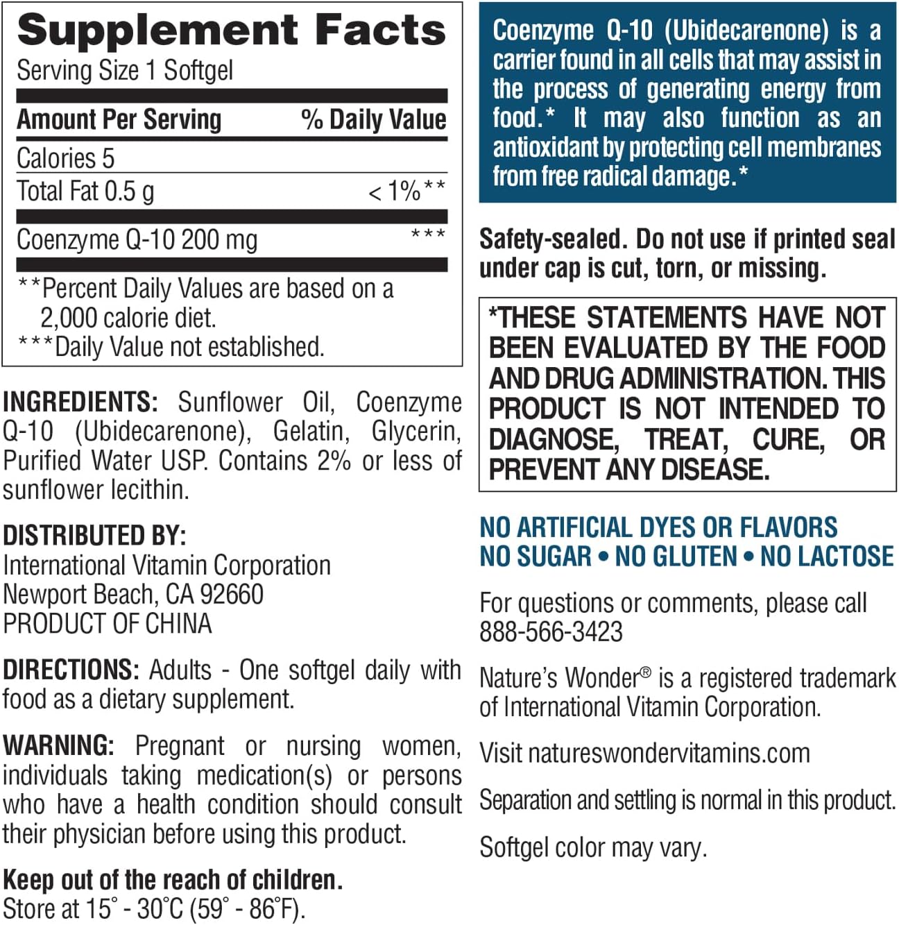120 Softgels of Nature's Wonder Co Q 10 Supplement - 200 mg Softgel Capsules for Heart Health, Cardiovascular Function, and Energy Production - 4 Month Supply