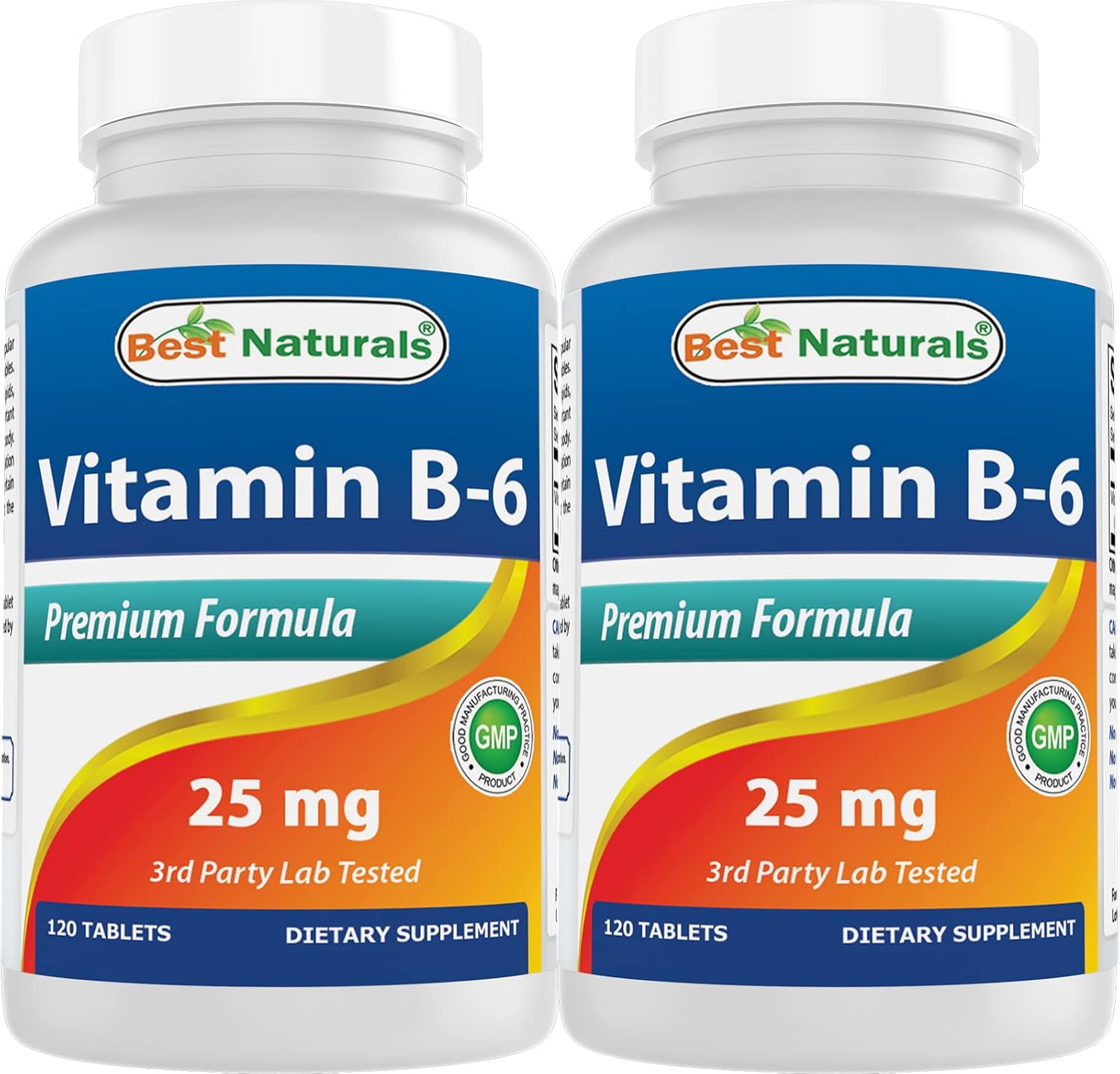 120 Tablets Best Naturals Vitamin B6 25mg - Pack of 2