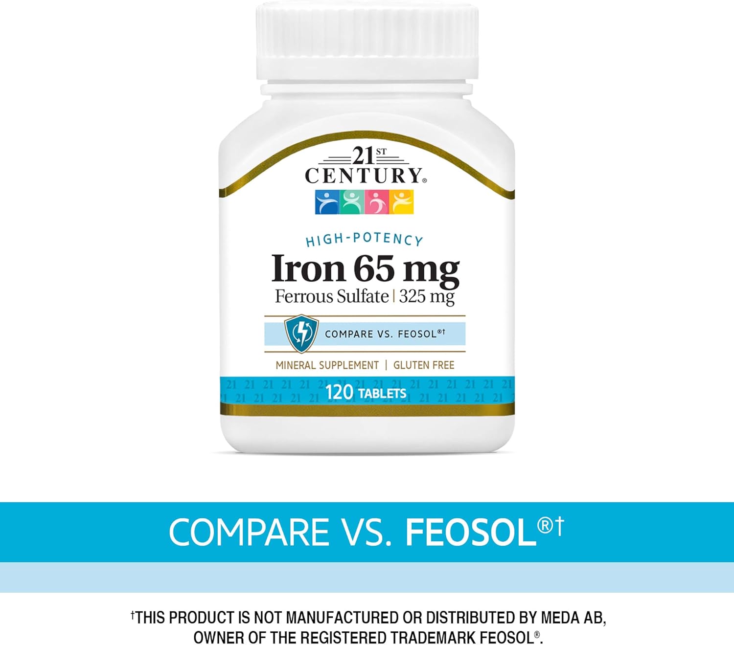 120 Tablets of 21st Century Iron 65 mg with Ferrous Sulfate 325 mg for Iron Support