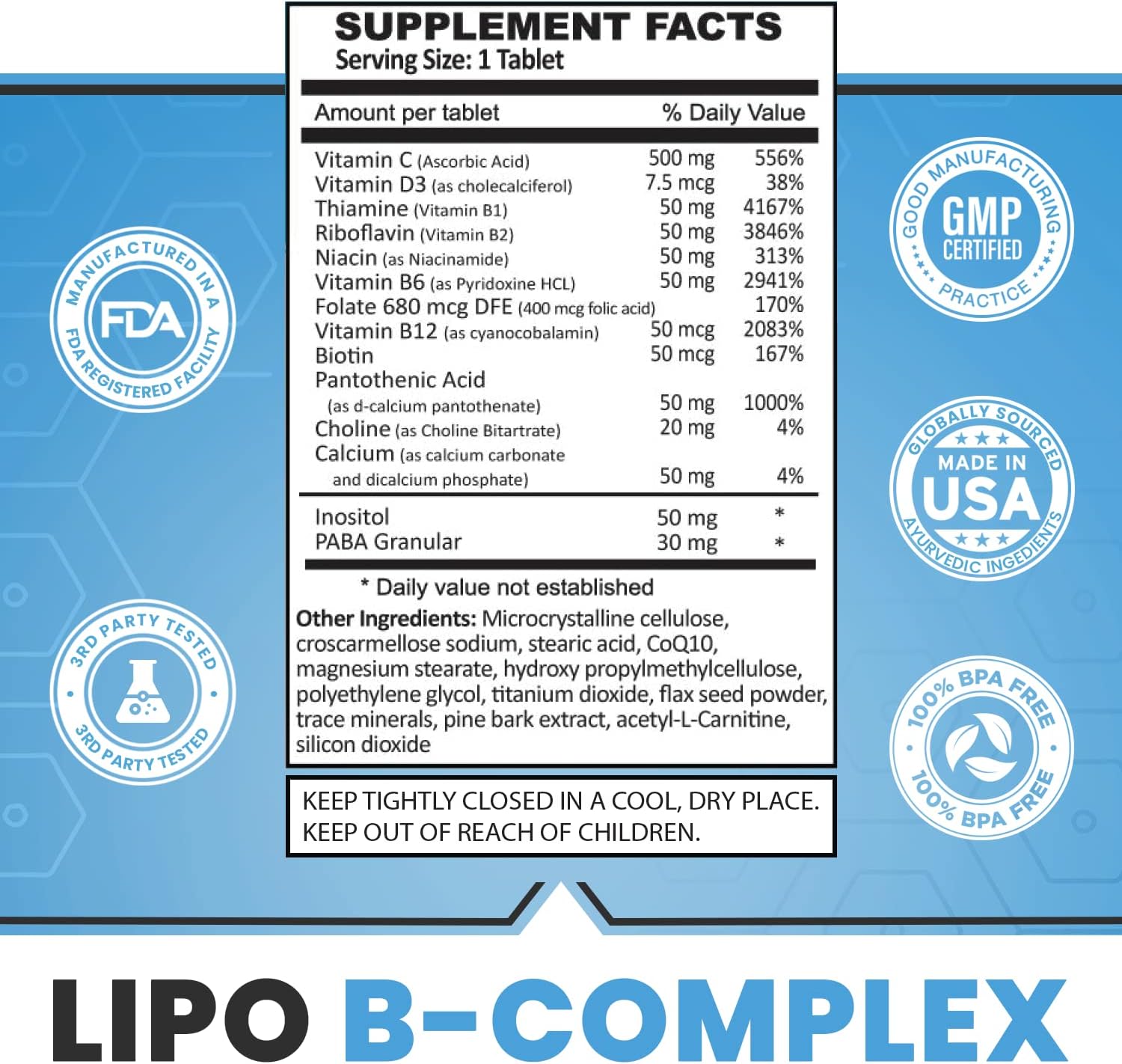 120 Tablets of ES Global Brands Lipotropic B-Complex for Natural Clean Energy and Wellness by Legere Pharmaceuticals