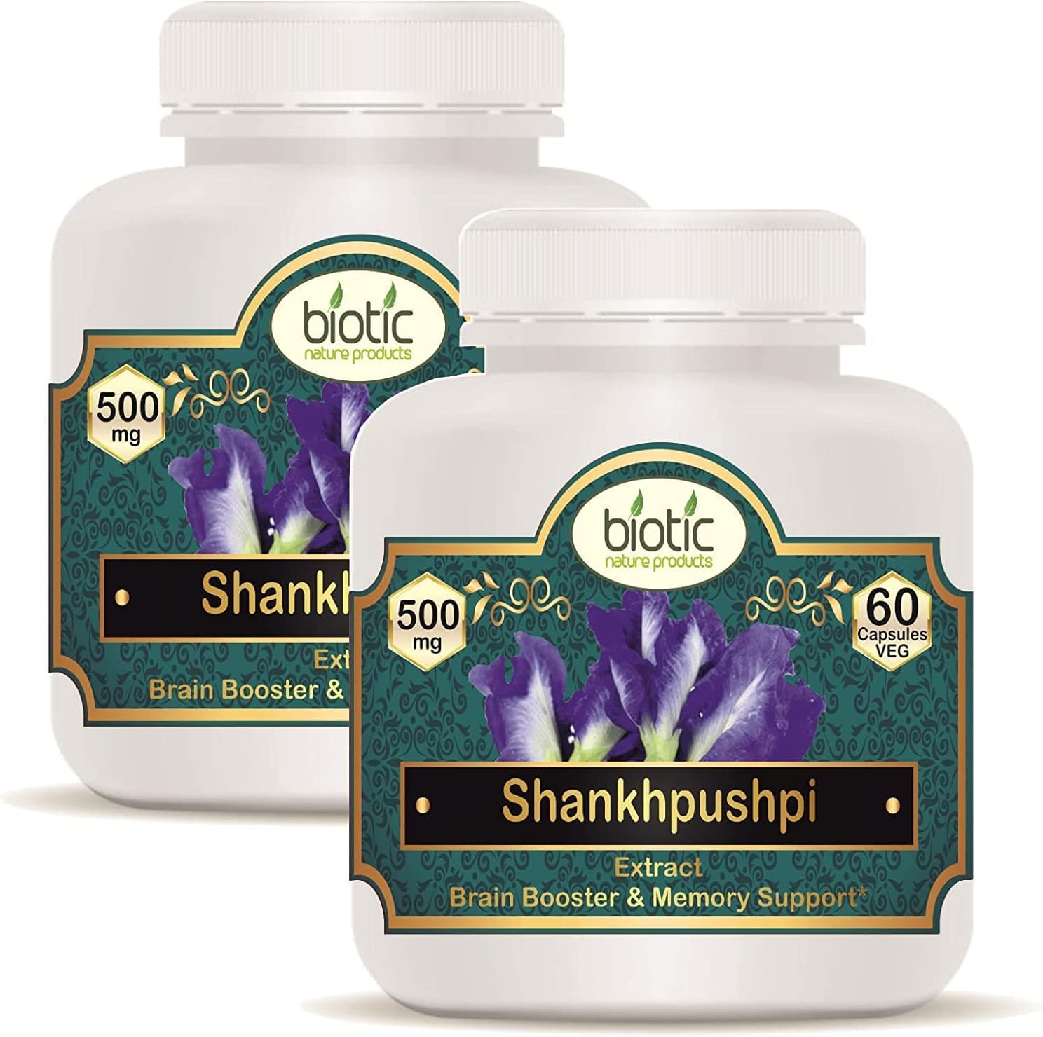 120 Veg Capsules of Veena Biotic Shankhpushpi Extract - 500mg, Pack of 2