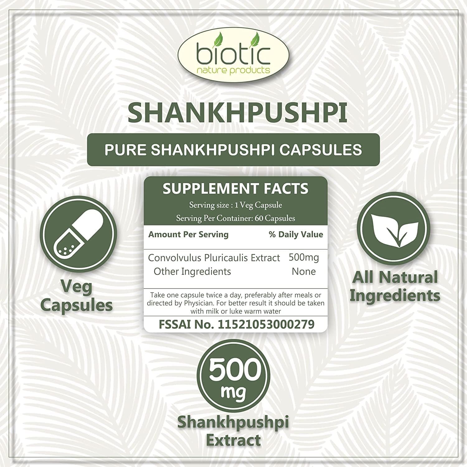 120 Veg Capsules of Veena Biotic Shankhpushpi Extract - 500mg, Pack of 2